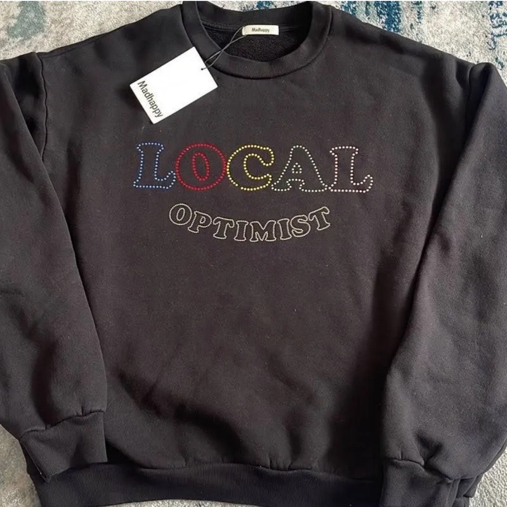 Mad happy, local optimist rainbow rhinestone Crewneck